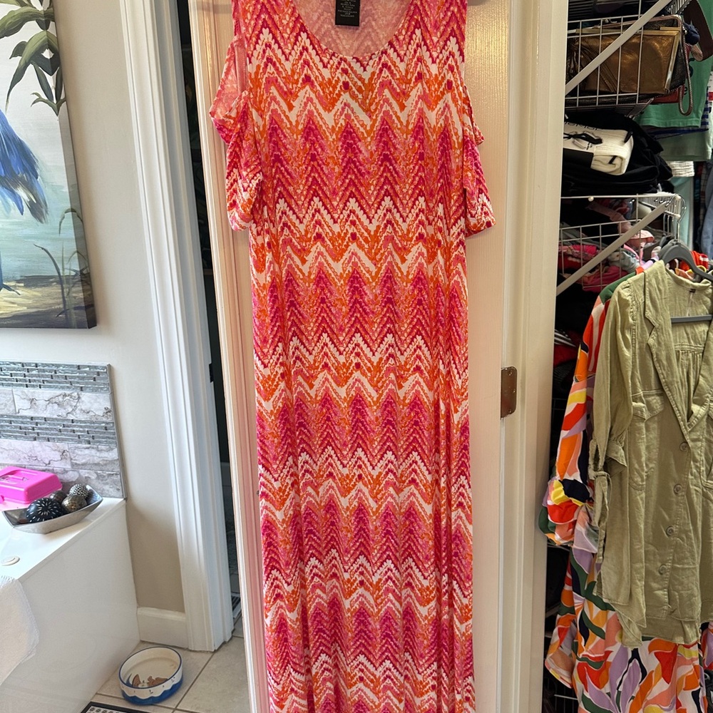 Vibrant Pink and Orange Chevron Maxi Dress